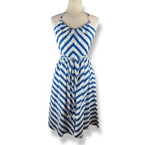Vintage 1980s Lanz Originals Womens Dress Size Small Blue White Striped Halter